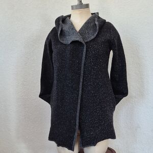 Blanc Noir Black and Gray Hooded Wool Blend Cardigan
